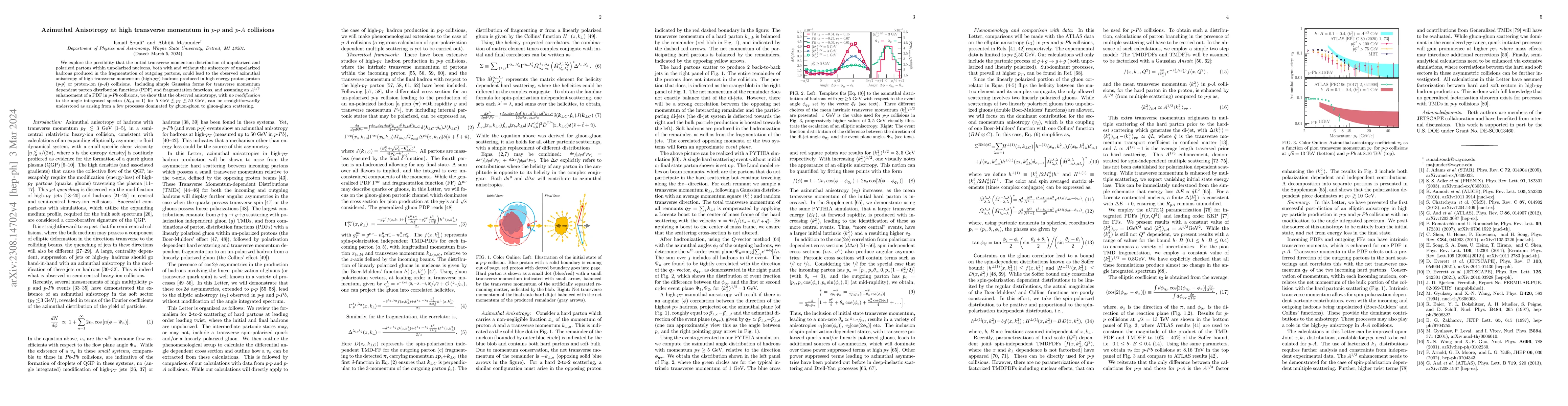 Thumbnail for Azimuthal Anisotropy at high transverse momentum in $p$-$p$ and $p$-$A$
  collisions