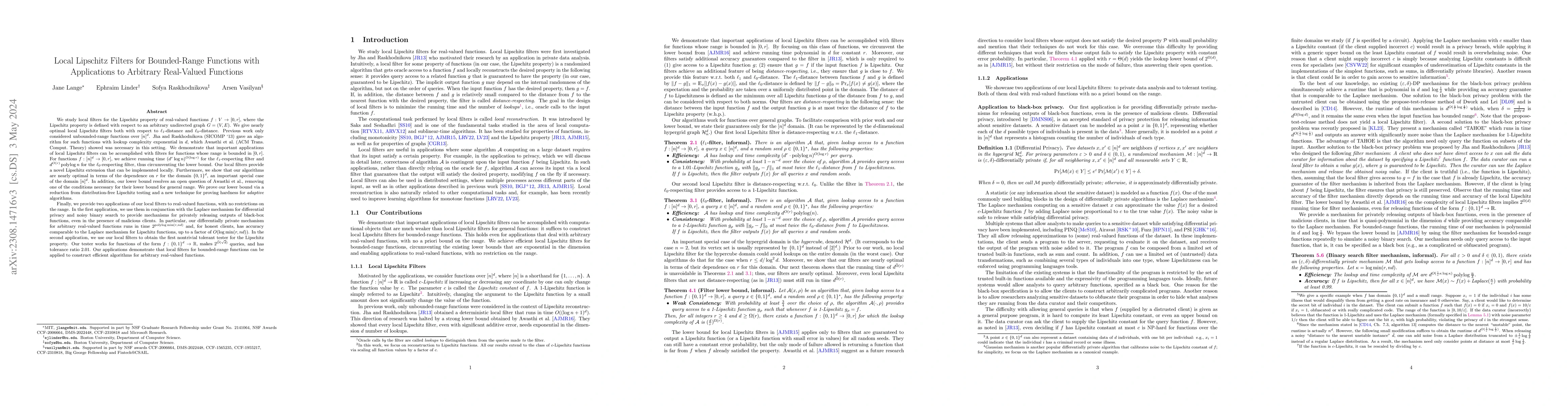 Thumbnail for Local Lipschitz Filters for Bounded-Range Functions with Applications to
  Arbitrary Real-Valued Functions