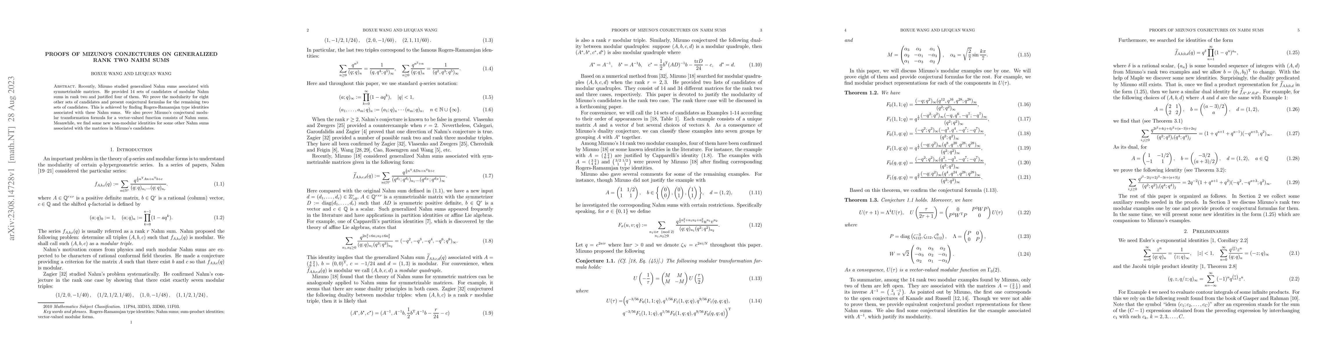Thumbnail for Proofs of Mizuno's Conjectures on Generalized Rank Two Nahm Sums