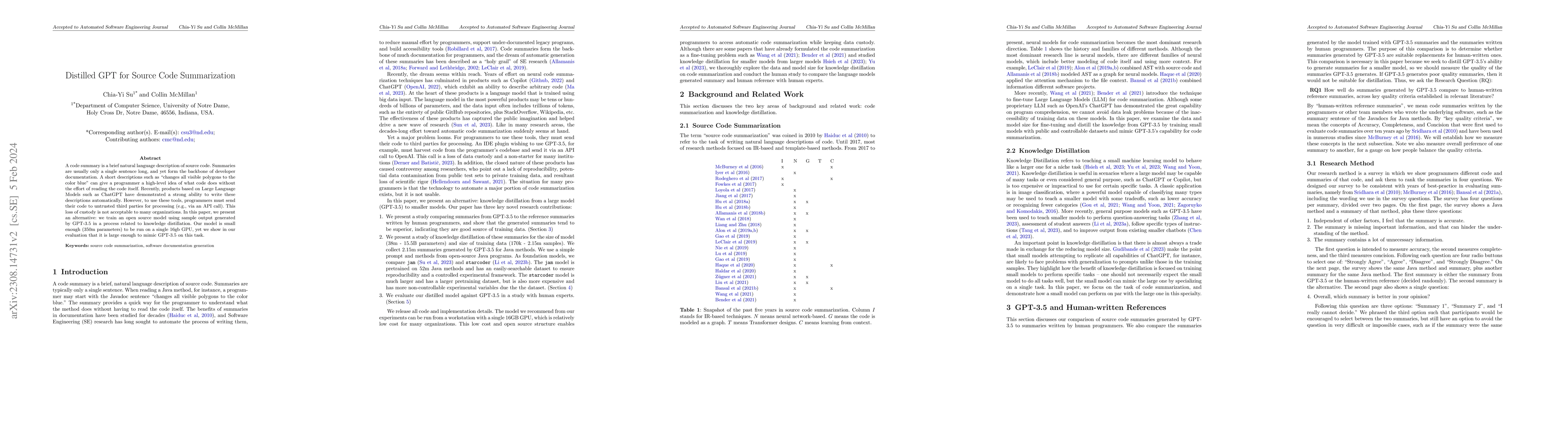 Thumbnail for Distilled GPT for Source Code Summarization