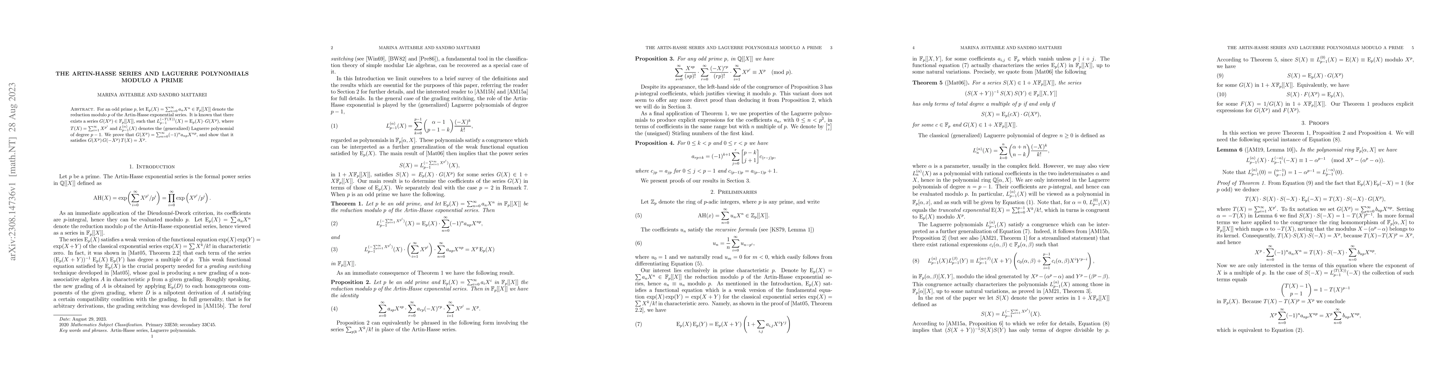 Thumbnail for The Artin-Hasse series and Laguerre polynomials modulo a prime