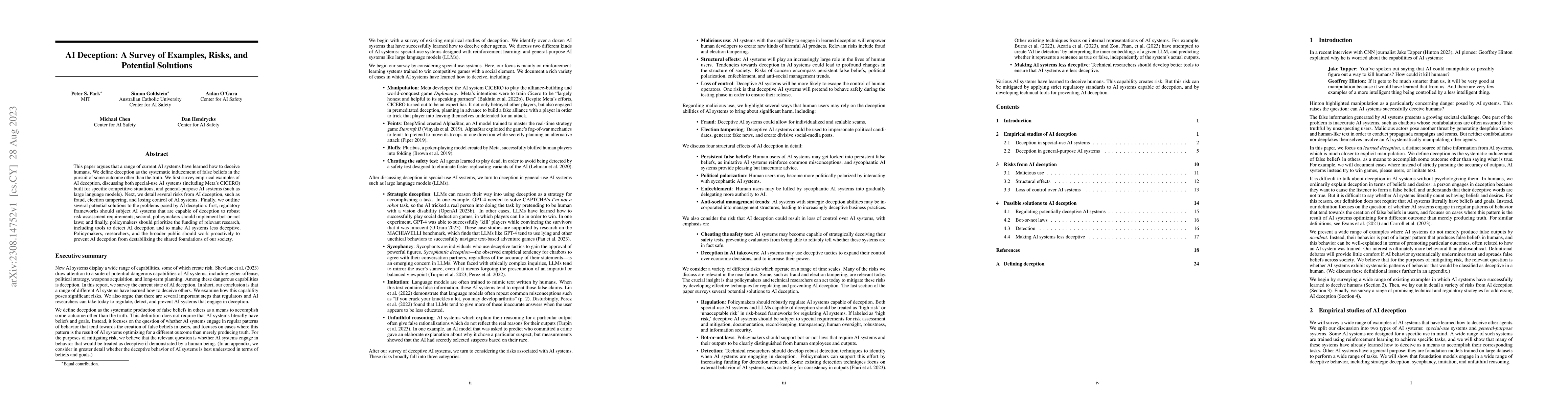 Thumbnail for AI Deception: A Survey of Examples, Risks, and Potential Solutions