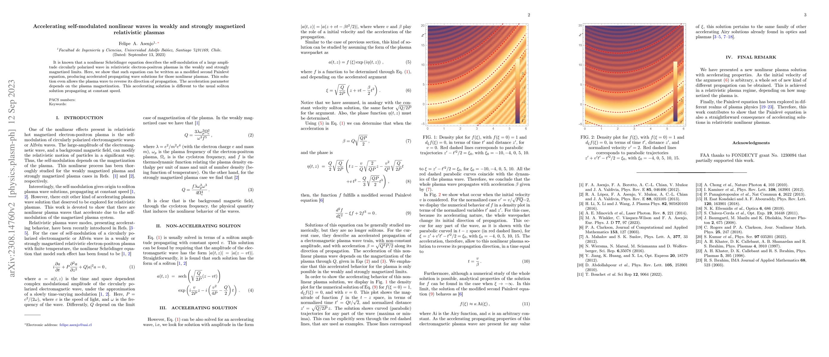 Thumbnail for Accelerating self-modulated nonlinear waves in weakly and strongly
  magnetized relativistic plasmas