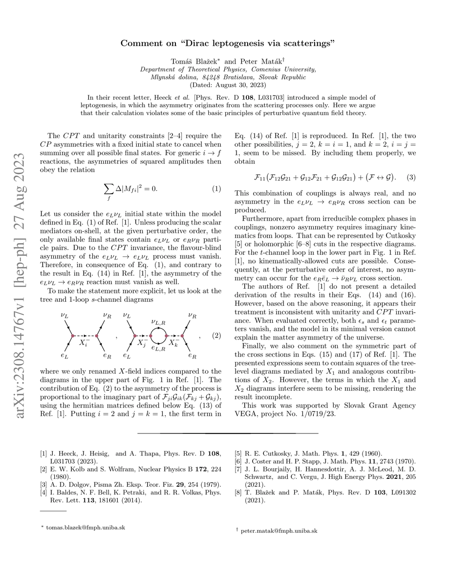 Thumbnail for Comment on "Dirac leptogenesis via scatterings"