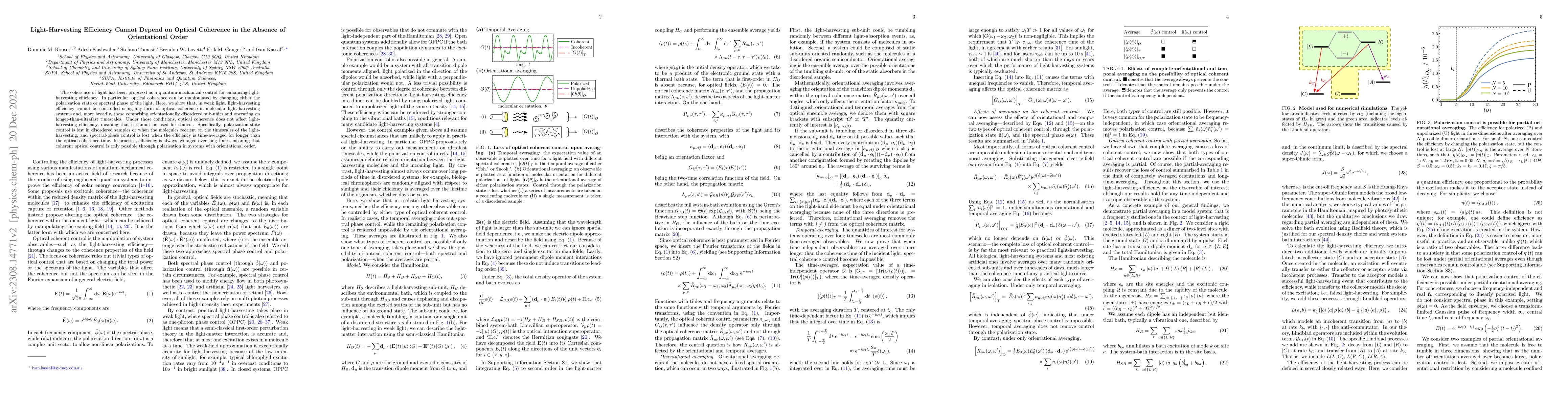Thumbnail for Light-harvesting efficiency cannot depend on optical coherence in the
  absence of orientational order