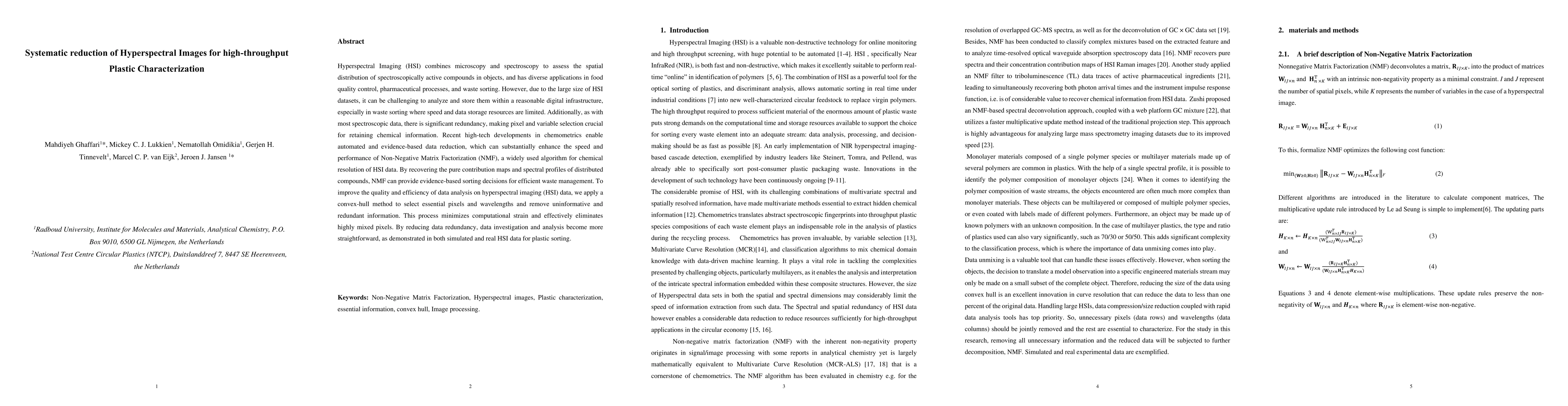 Thumbnail for Systematic reduction of Hyperspectral Images for high-throughput Plastic
  Characterization