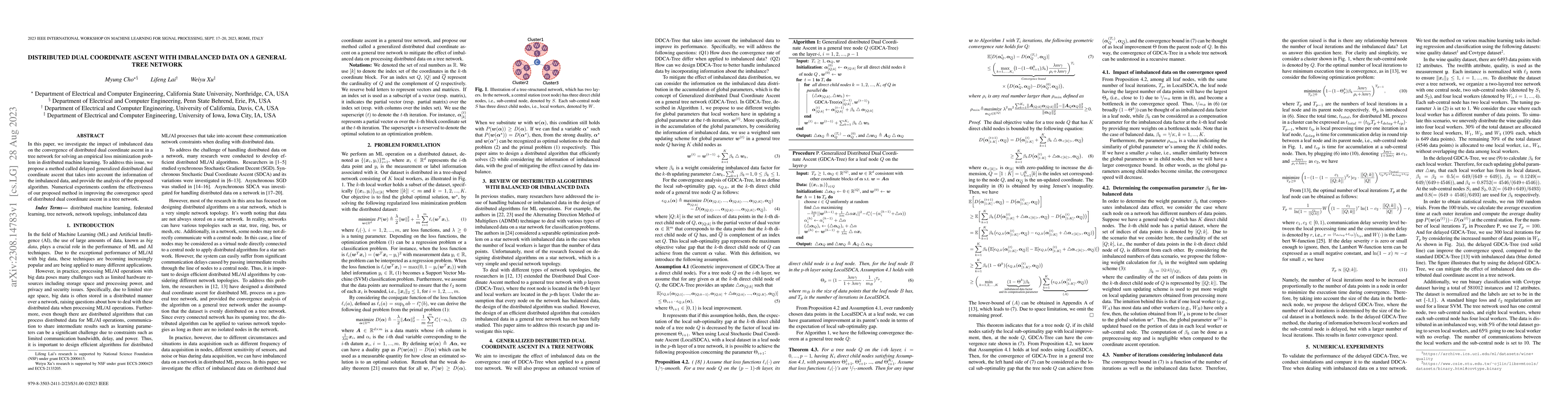 Thumbnail for Distributed Dual Coordinate Ascent with Imbalanced Data on a General
  Tree Network