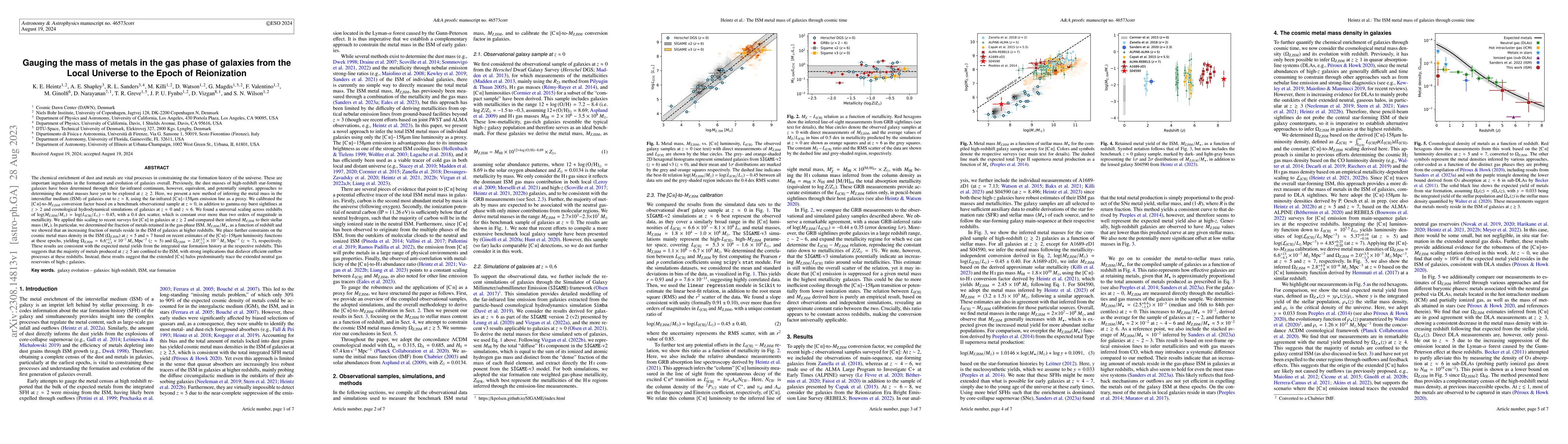 Thumbnail for Gauging the mass of metals in the gas phase of galaxies from the Local
  Universe to the Epoch of Reionization
