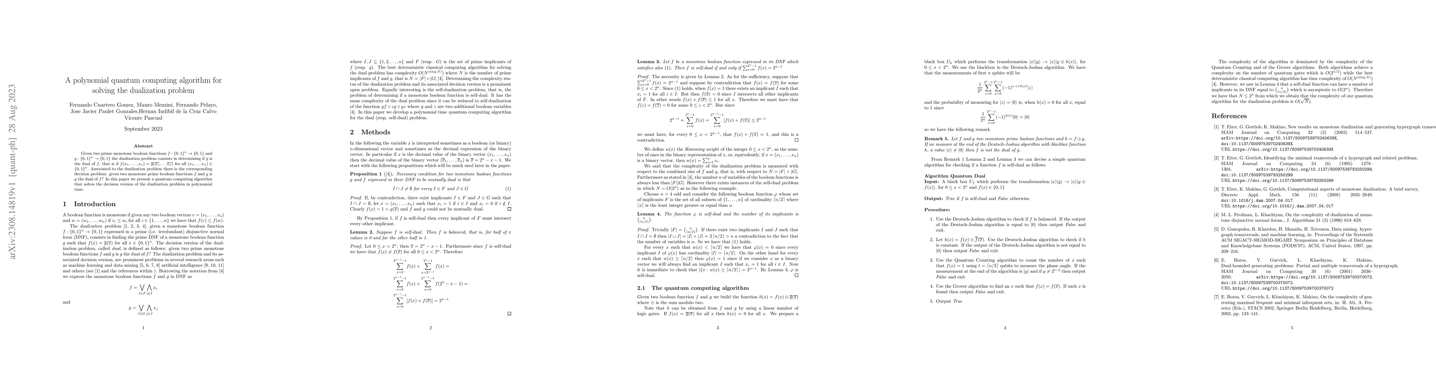 Thumbnail for A polynomial quantum computing algorithm for solving the dualization
  problem