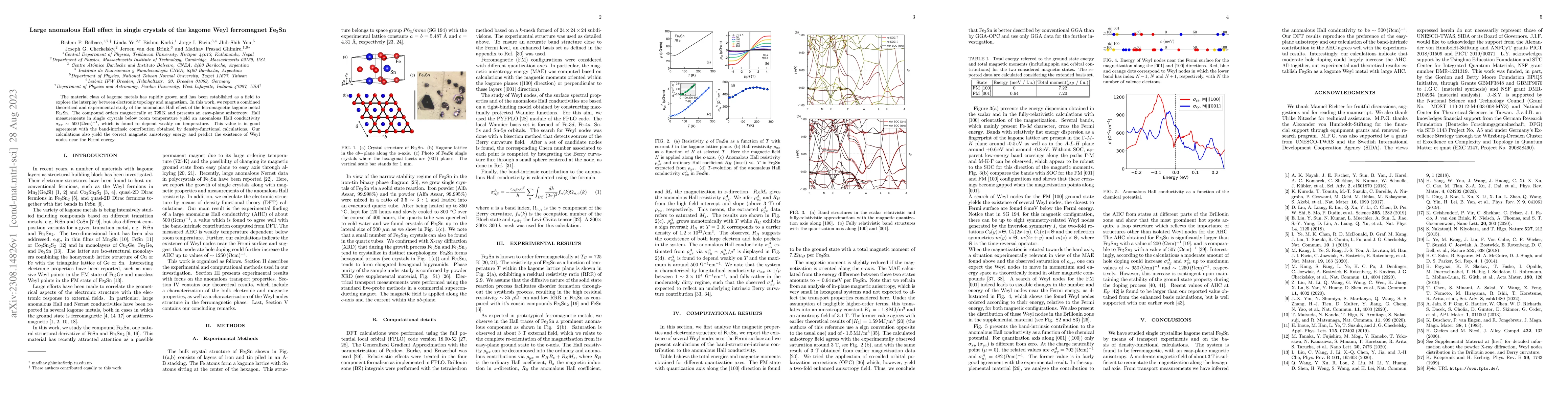 Thumbnail for Large anomalous Hall effect in single crystals of the kagome Weyl
  ferromagnet Fe$_3$Sn