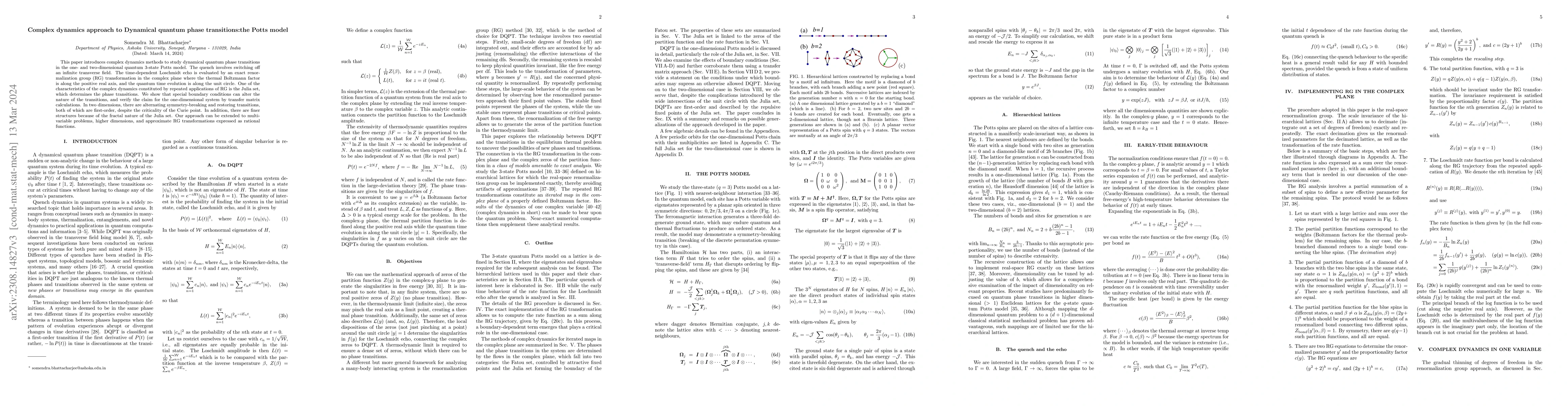 Thumbnail for Complex dynamics approach to dynamical quantum phase transitions: the
  Potts model
