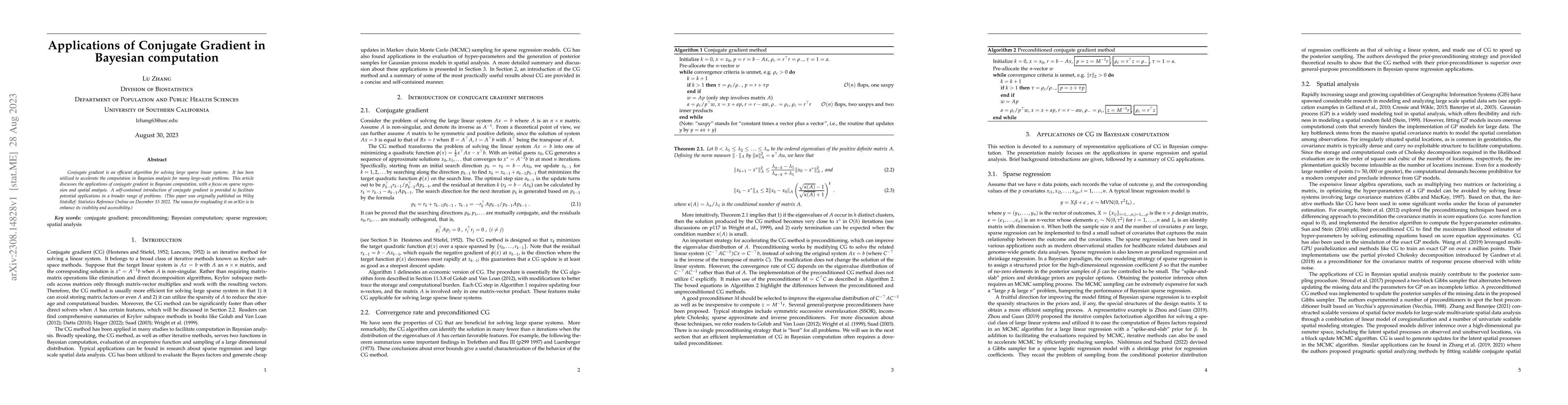 Thumbnail for Applications of Conjugate Gradient in Bayesian computation