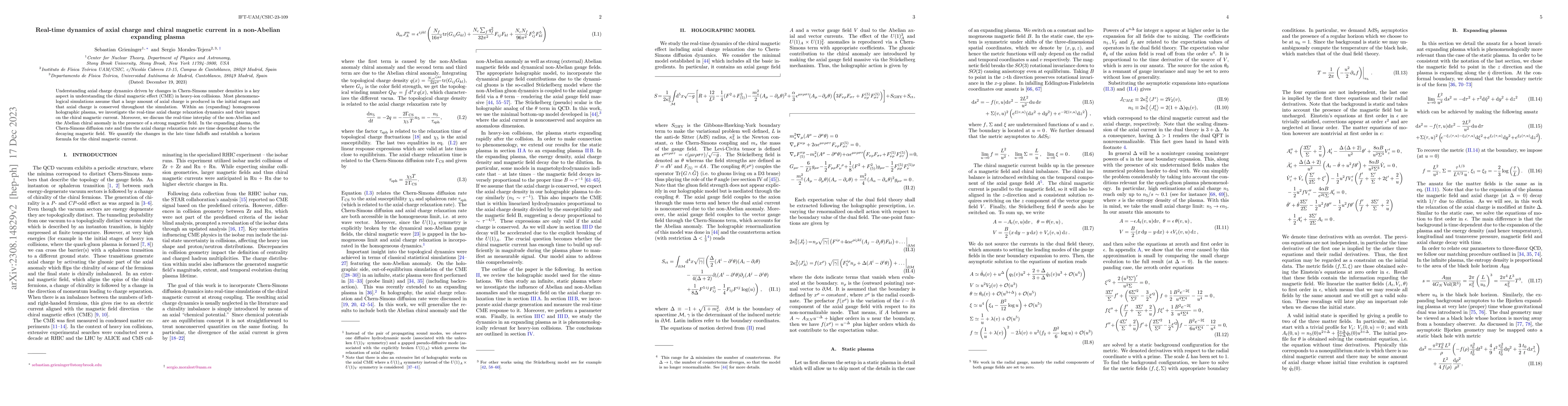 Thumbnail for Real-time dynamics of axial charge and chiral magnetic current in a
  non-Abelian expanding plasma