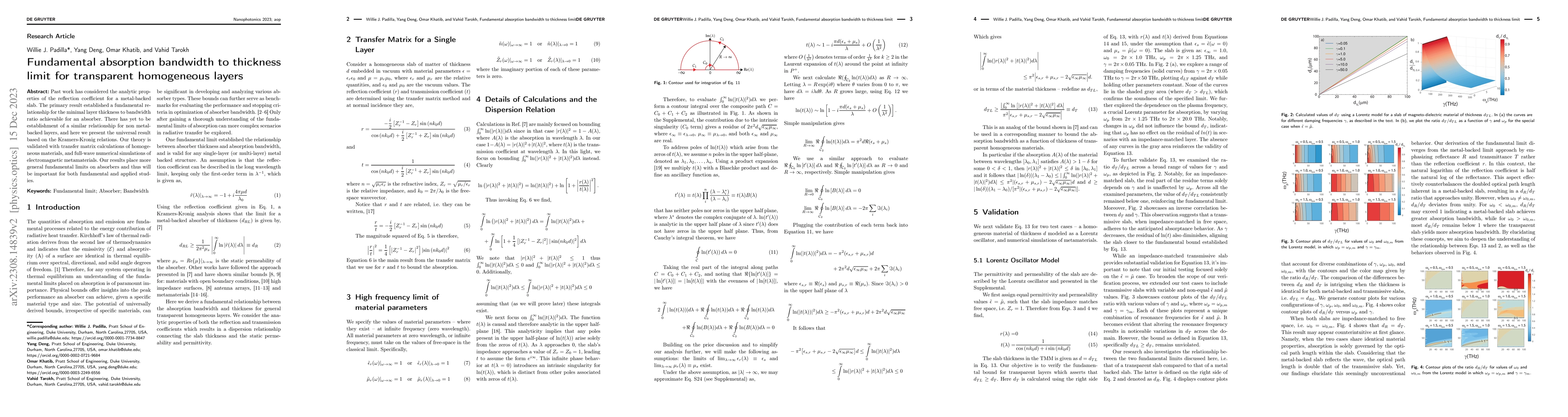 Thumbnail for Fundamental absorption bandwidth to thickness limit for transparent
  homogeneous layers