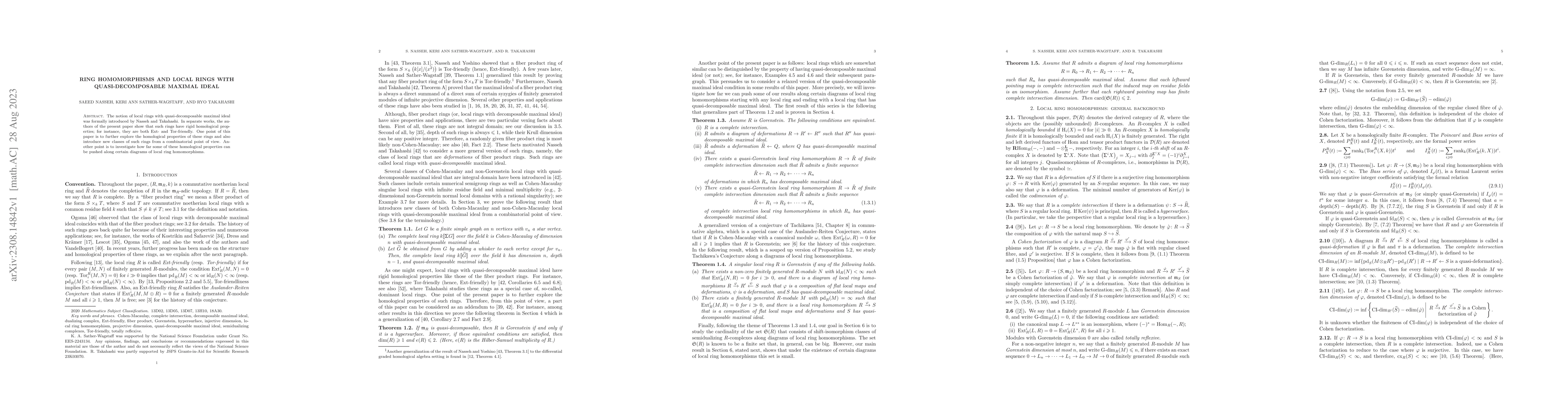 Thumbnail for Ring homomorphisms and local rings with quasi-decomposable maximal ideal