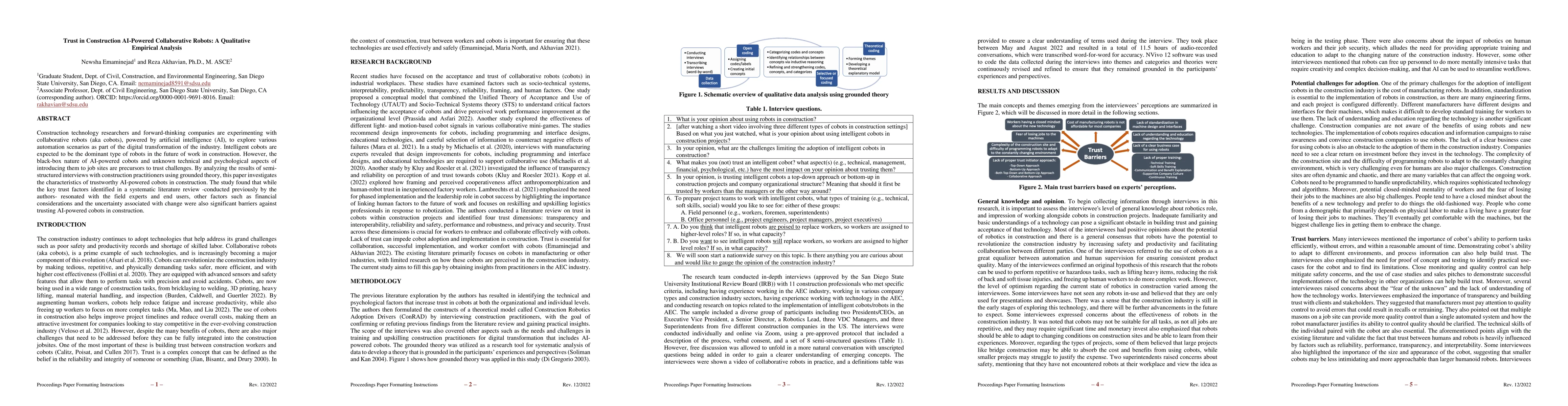 Thumbnail for Trust in Construction AI-Powered Collaborative Robots: A Qualitative
  Empirical Analysis
