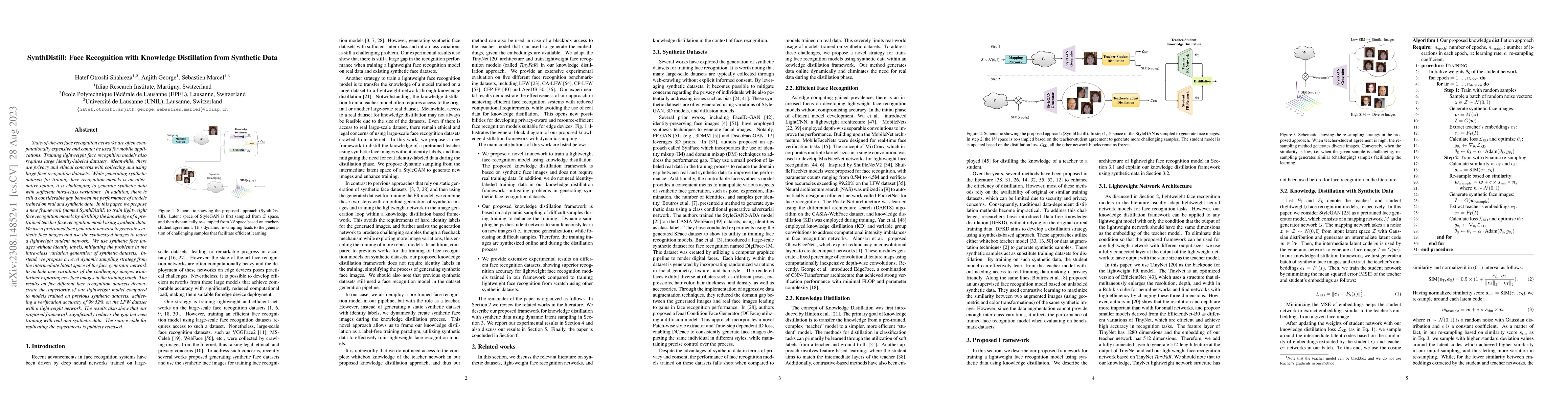 Thumbnail for SynthDistill: Face Recognition with Knowledge Distillation from
  Synthetic Data