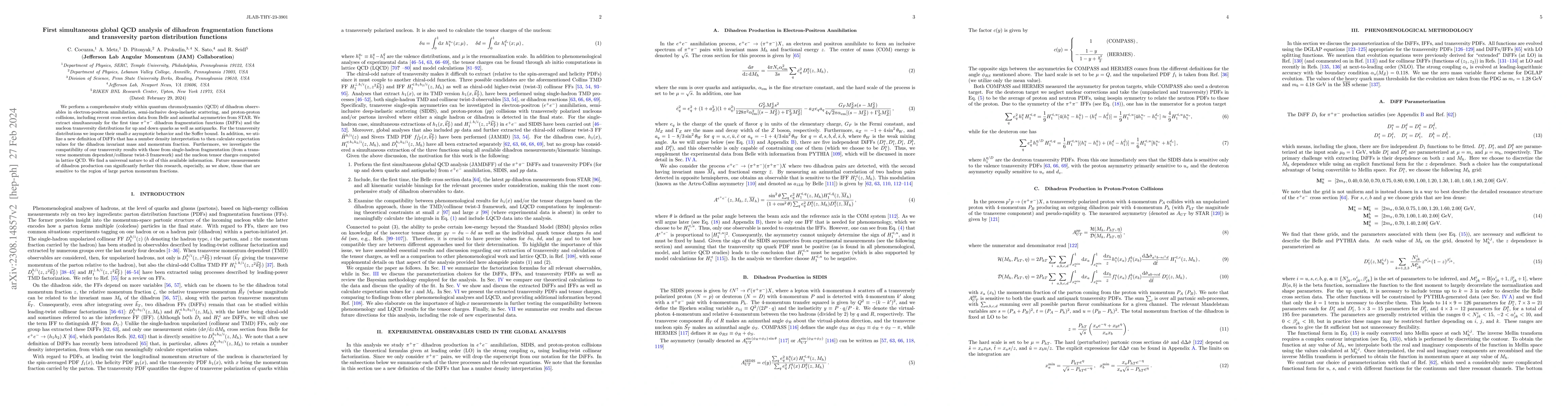 Thumbnail for First simultaneous global QCD analysis of dihadron fragmentation
  functions and transversity parton distribution functions