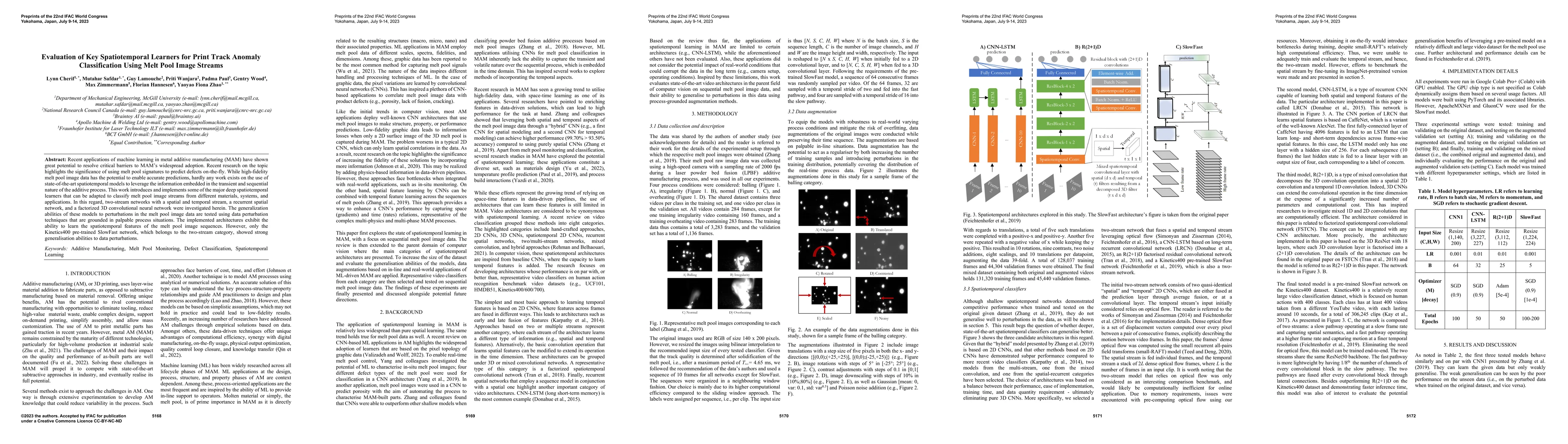 Thumbnail for Evaluation of Key Spatiotemporal Learners for Print Track Anomaly
  Classification Using Melt Pool Image Streams