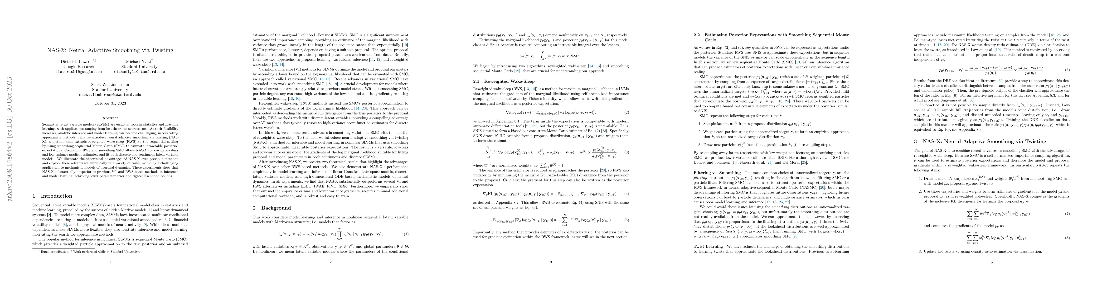 Thumbnail for NAS-X: Neural Adaptive Smoothing via Twisting