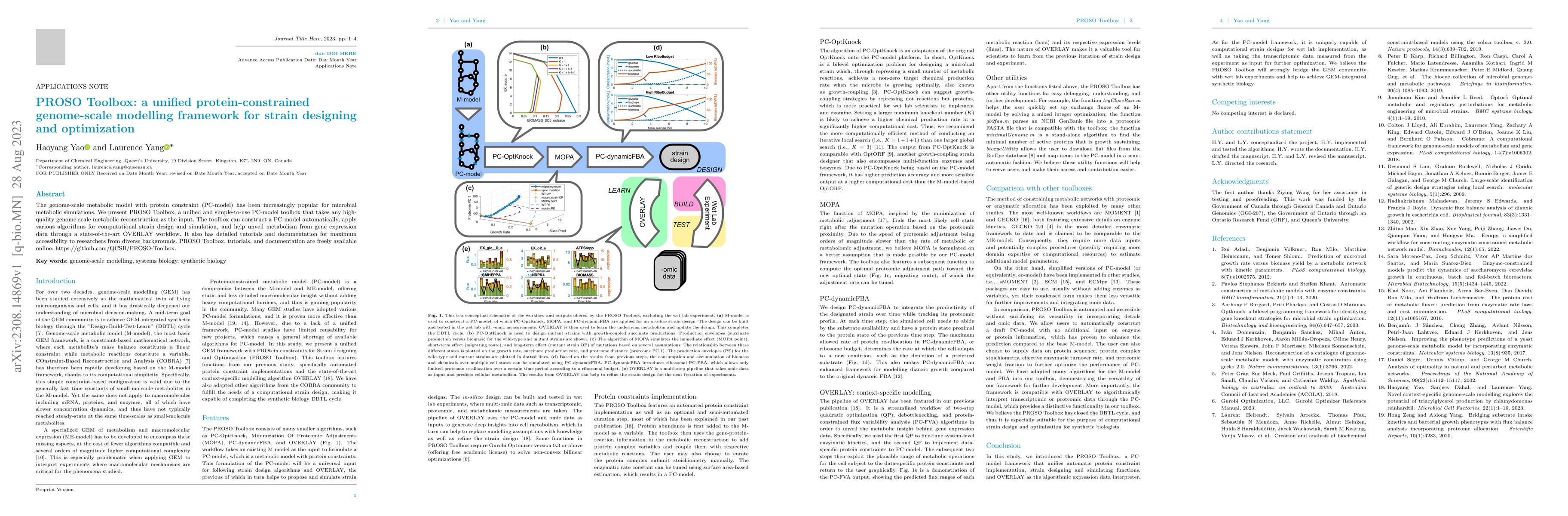 Thumbnail for PROSO Toolbox: a unified protein-constrained genome-scale modelling
  framework for strain designing and optimization