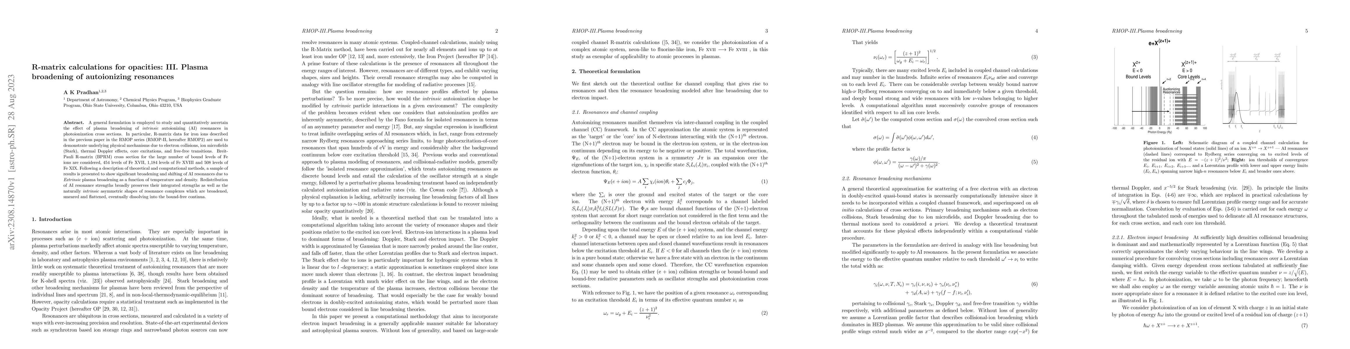 Thumbnail for R-matrix calculations for opacities: III. Plasma broadening of
  autoionizing resonances