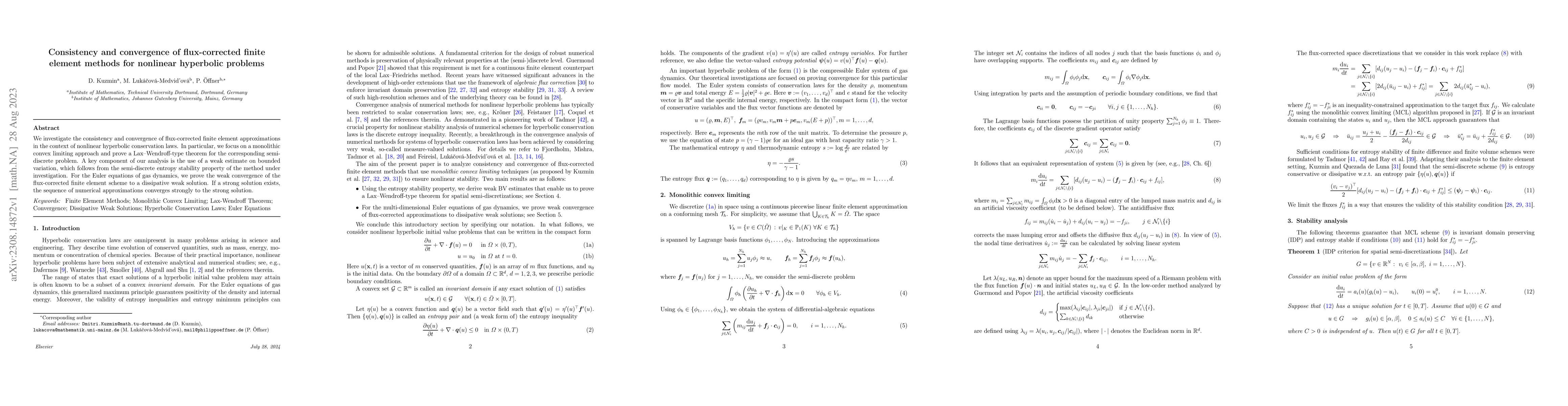 Thumbnail for Consistency and convergence of flux-corrected finite element methods for
  nonlinear hyperbolic problems