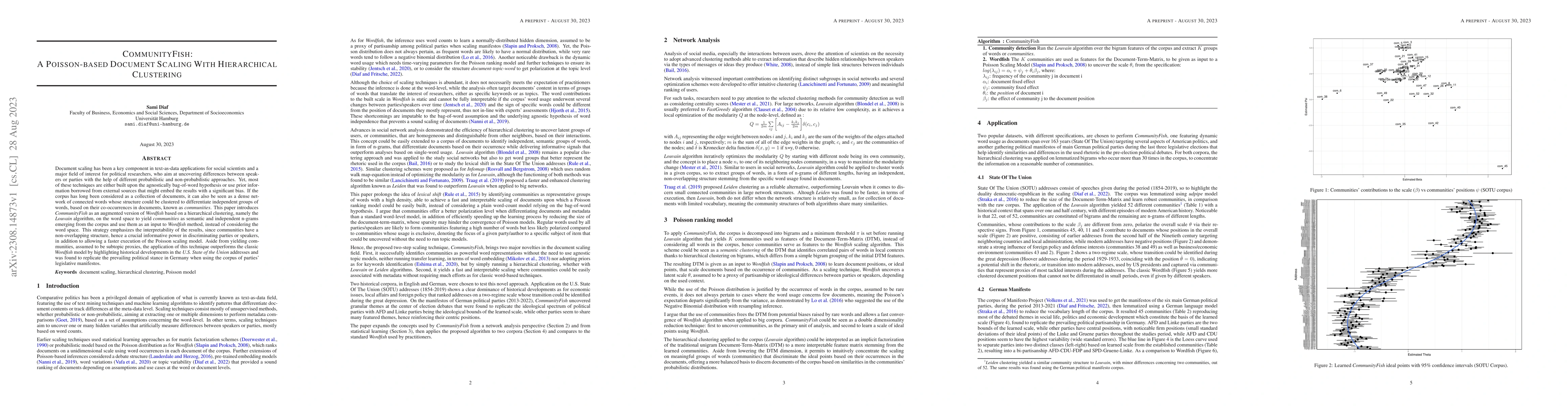 Thumbnail for CommunityFish: A Poisson-based Document Scaling With Hierarchical
  Clustering