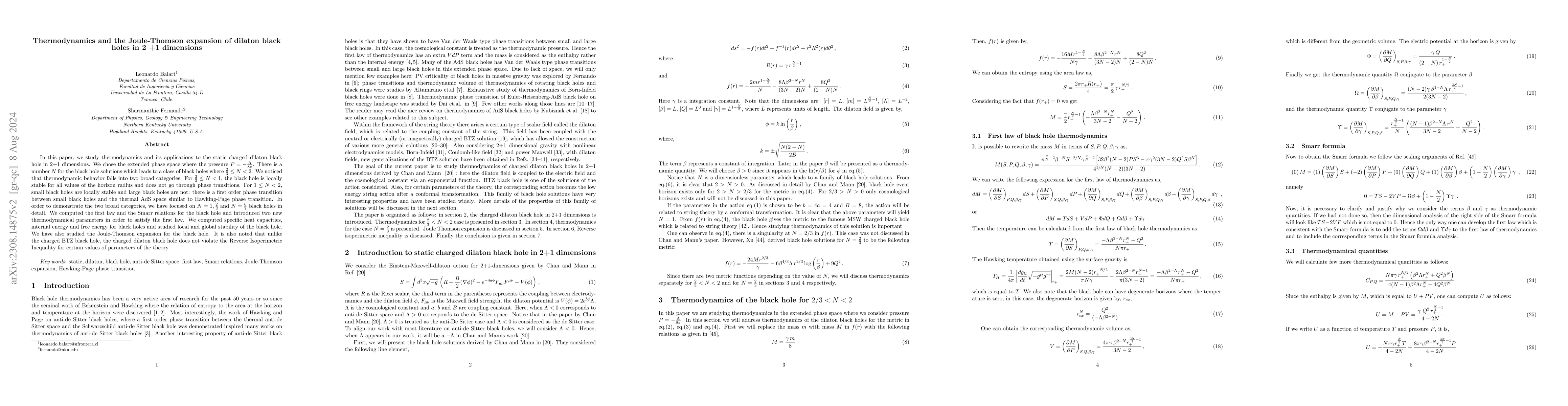 Thumbnail for Thermodynamics and the Joule-Thomson expansion of dilaton black holes in
  2+1 dimensions