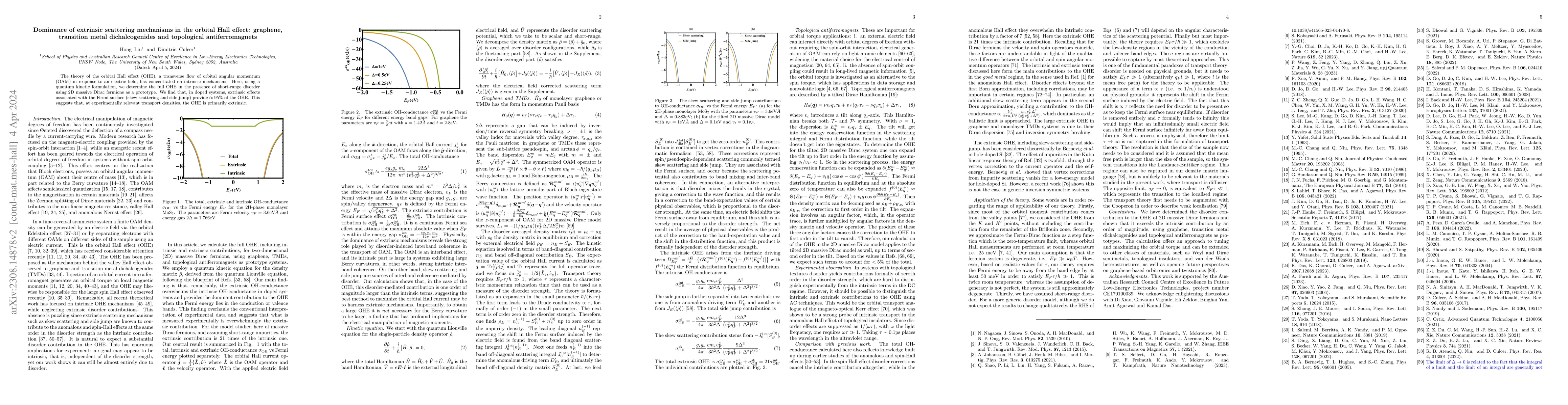 Thumbnail for Dominance of extrinsic scattering mechanisms in the orbital Hall effect:
  graphene, transition metal dichalcogenides and topological antiferromagnets