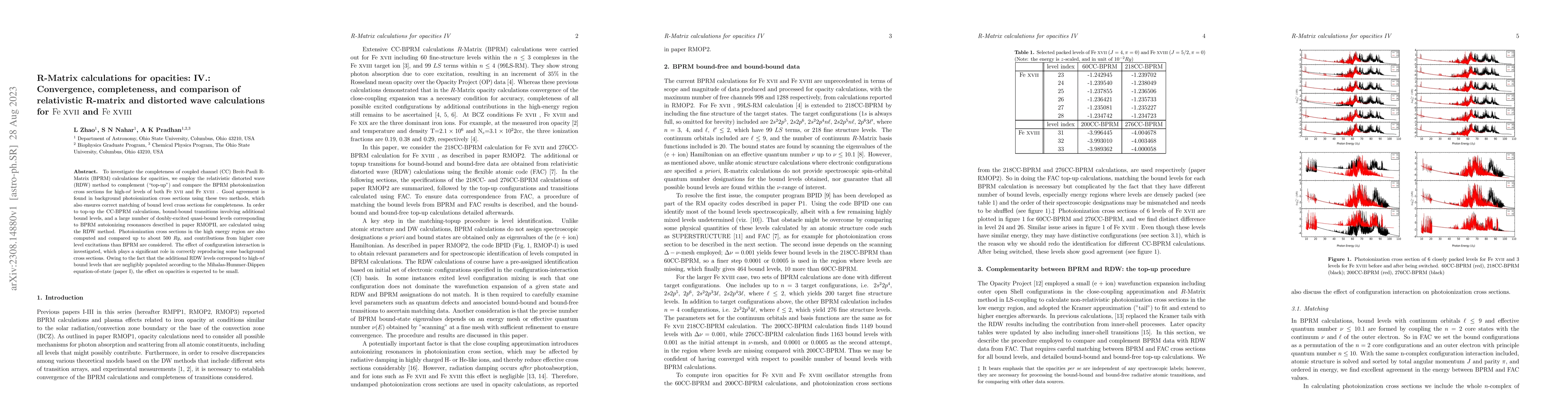 Thumbnail for R-Matrix calculations for opacities: IV. Convergence, completeness, and
  comparison of relativistic R-matrix and distorted wave calculations for
  FeXVII and FeXVIII