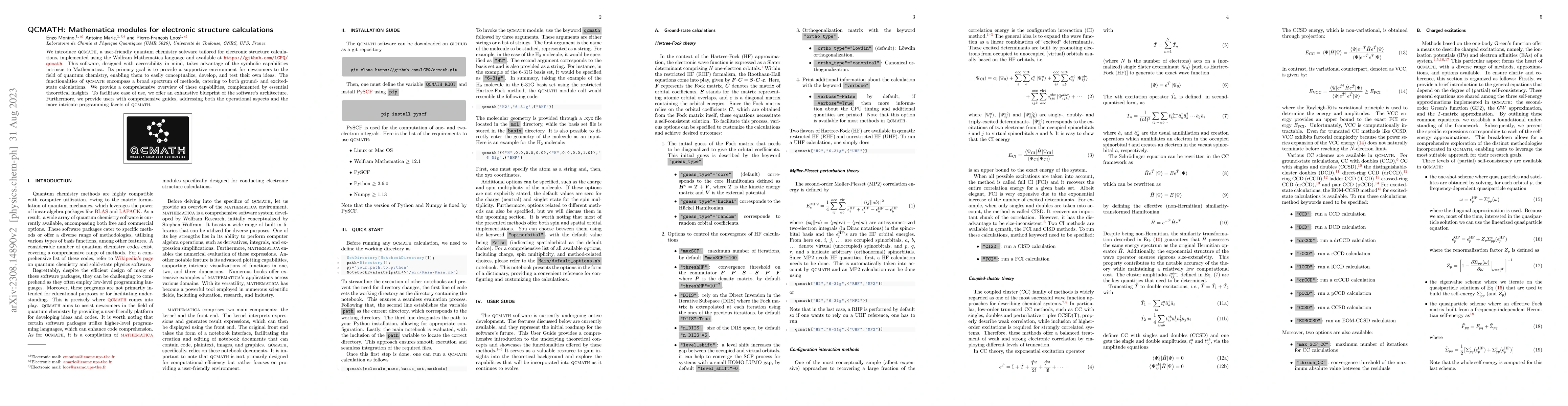 Thumbnail for QCMATH: Mathematica modules for electronic structure calculations
