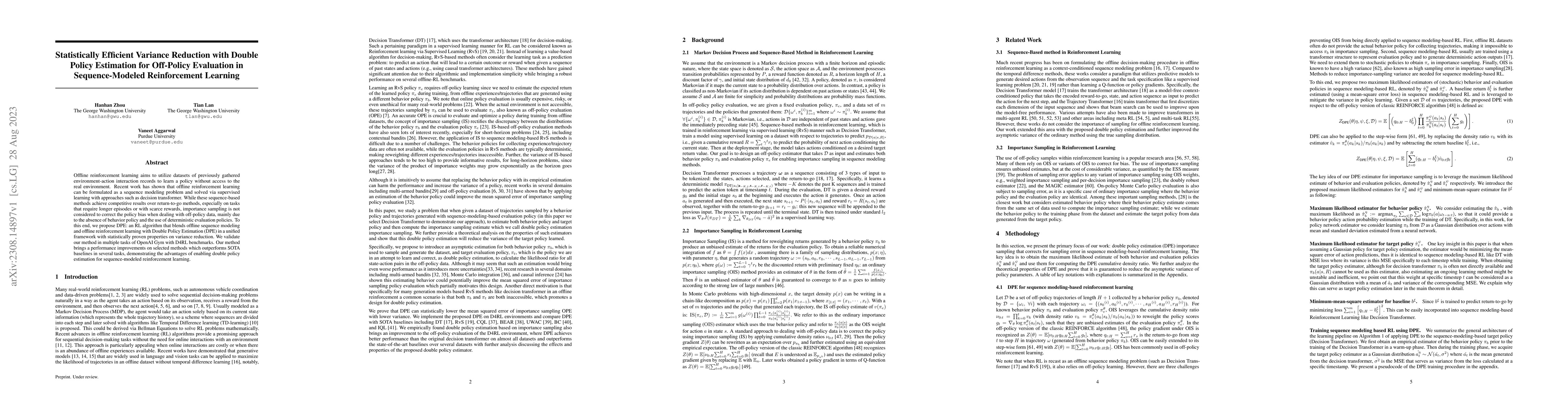 Thumbnail for Statistically Efficient Variance Reduction with Double Policy Estimation
  for Off-Policy Evaluation in Sequence-Modeled Reinforcement Learning