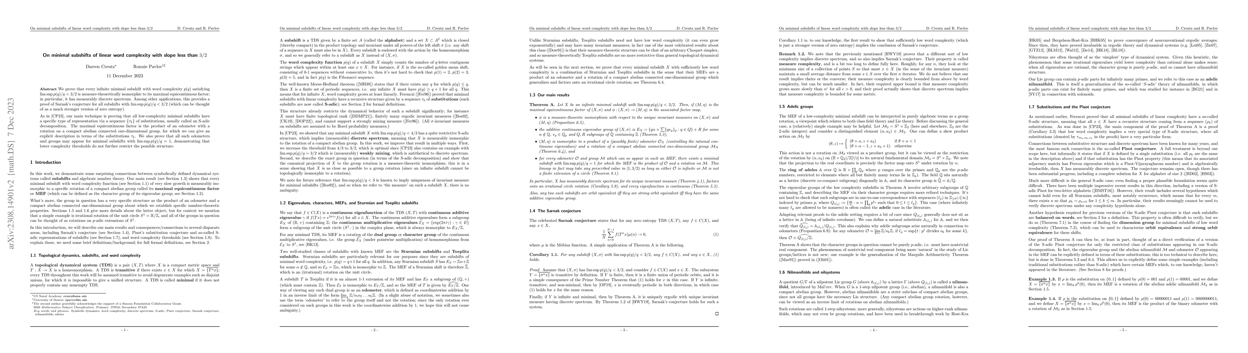 Thumbnail for On minimal subshifts of linear word complexity with slope less than 3/2