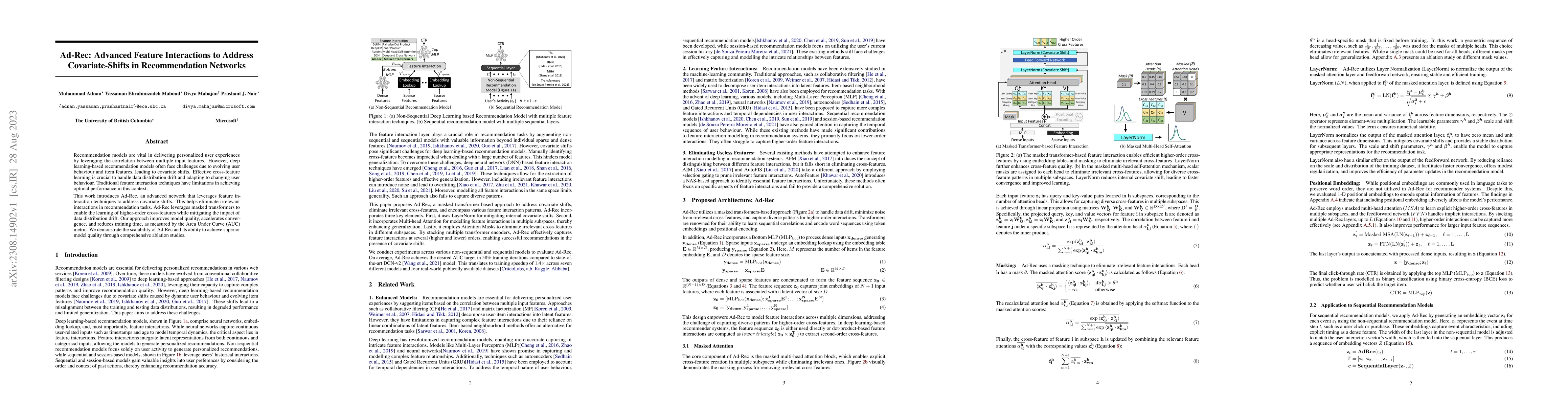 Thumbnail for Ad-Rec: Advanced Feature Interactions to Address Covariate-Shifts in
  Recommendation Networks