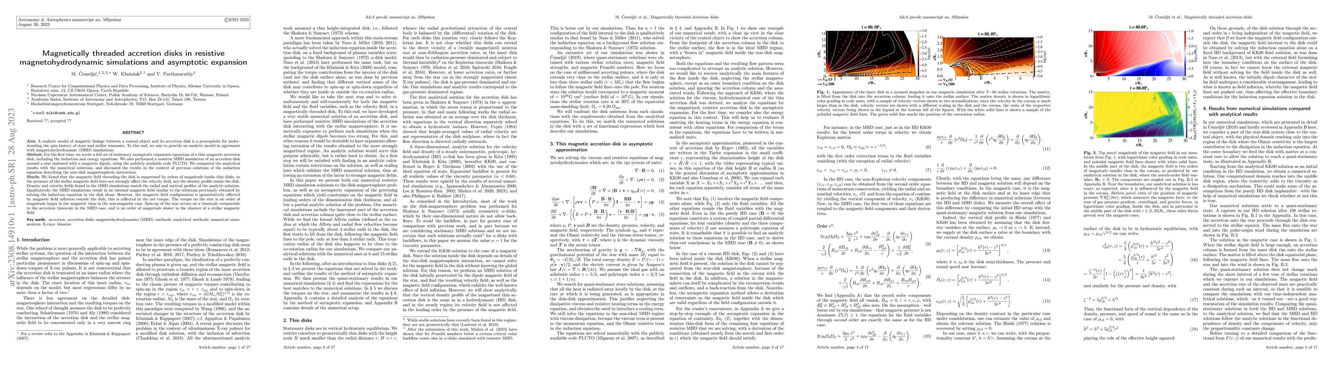 Thumbnail for Magnetically threaded accretion disks in resistive magnetohydrodynamic
  simulations and asymptotic expansion