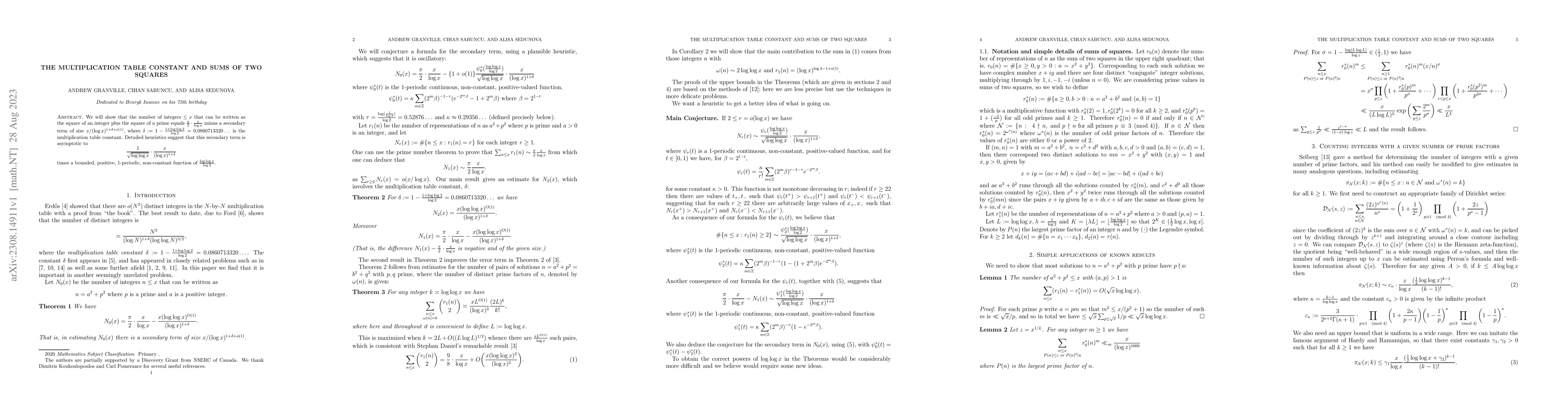 Thumbnail for The multiplication table constant and sums of two squares