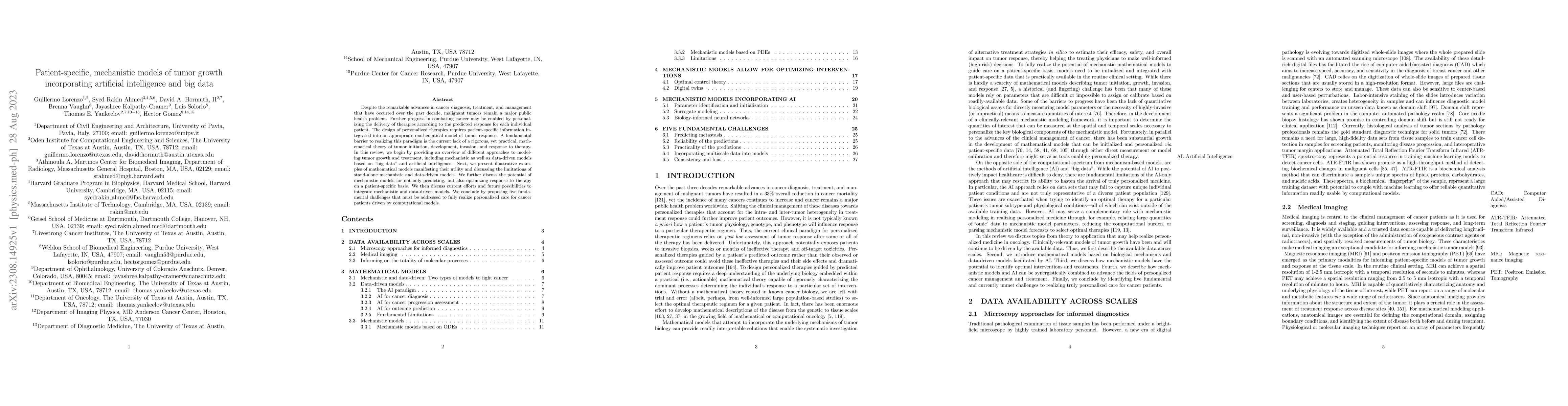 Thumbnail for Patient-specific, mechanistic models of tumor growth incorporating
  artificial intelligence and big data