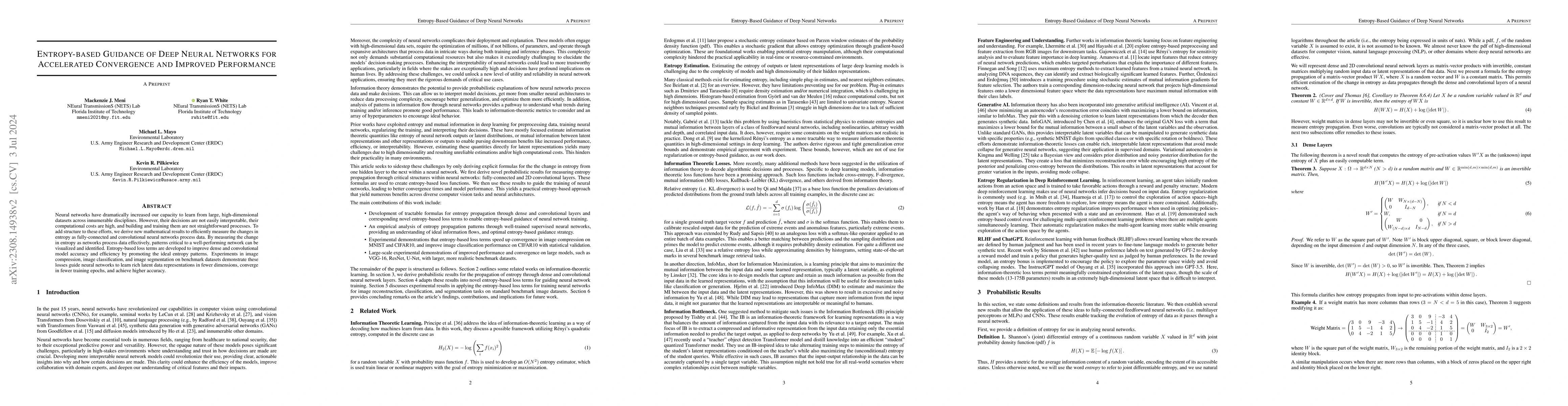 Thumbnail for Entropy-based Guidance of Deep Neural Networks for Accelerated
  Convergence and Improved Performance
