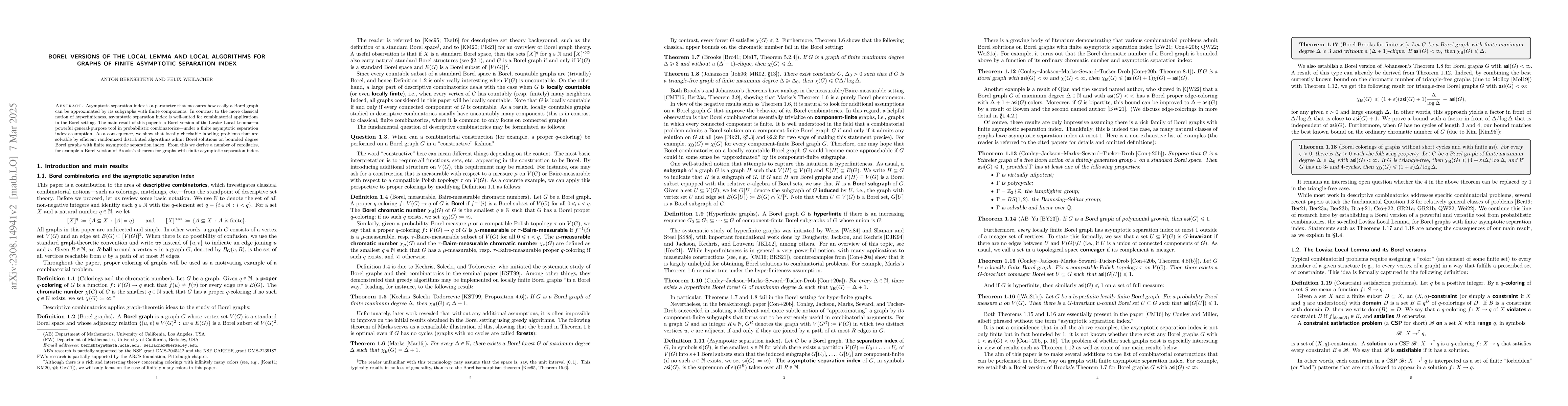 Thumbnail for Borel versions of the Local Lemma and LOCAL algorithms for graphs of
  finite asymptotic separation index