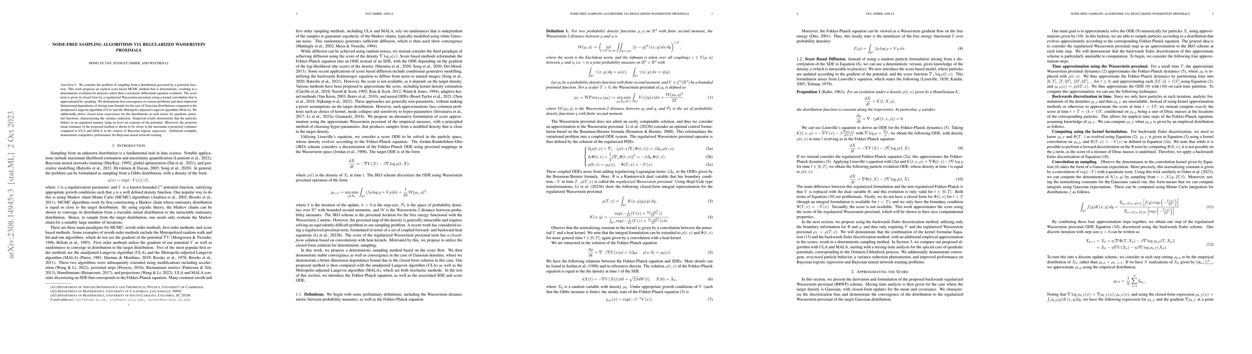 Thumbnail for Noise-Free Sampling Algorithms via Regularized Wasserstein Proximals