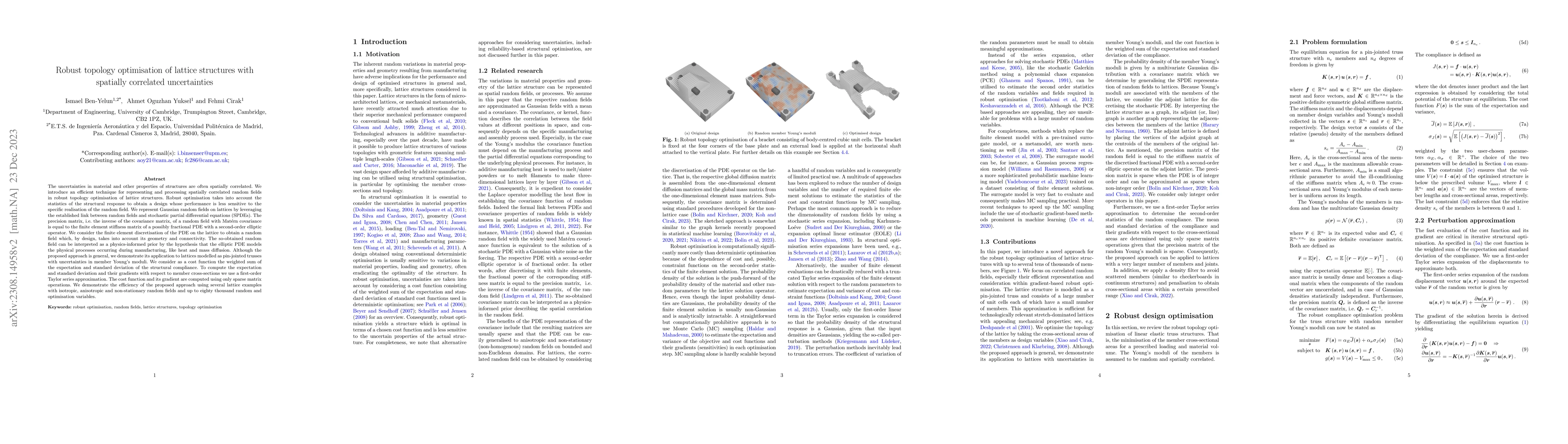 Thumbnail for Robust topology optimisation of lattice structures with spatially
  correlated uncertainties