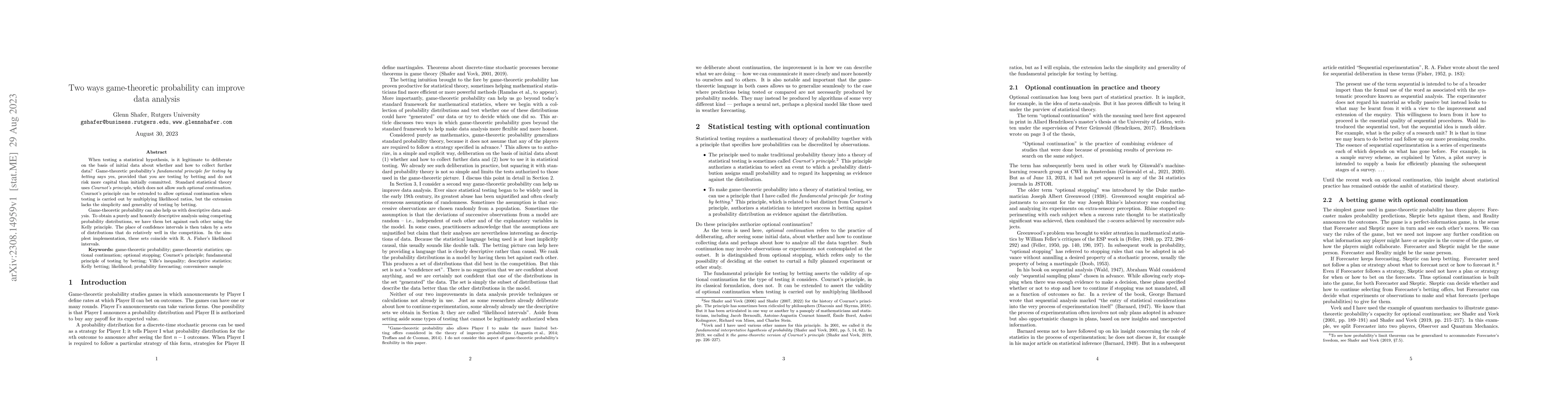 Thumbnail for Two ways game-theoretic probability can improve data analysis