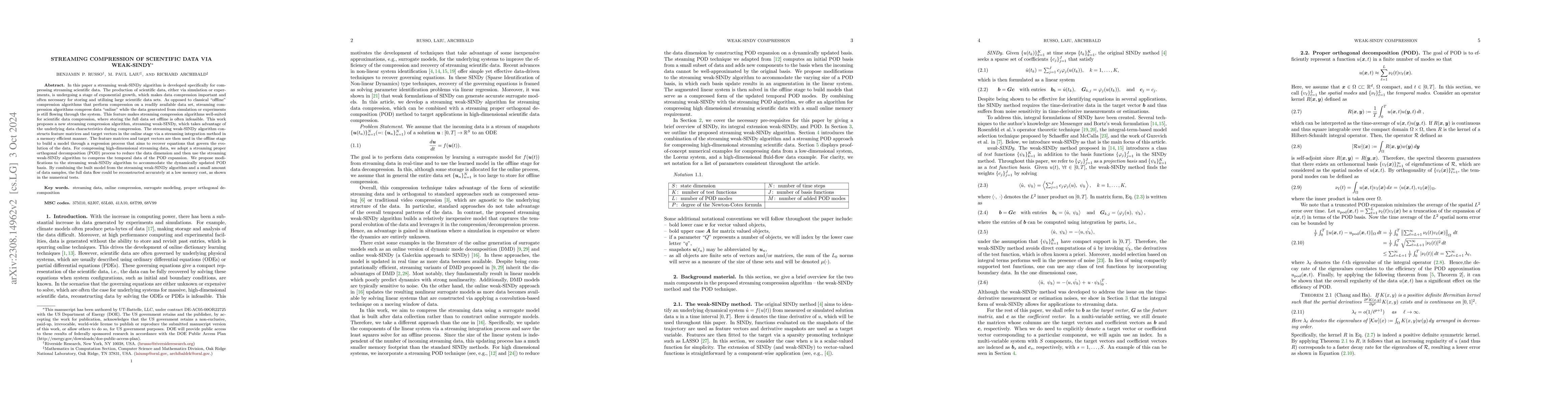 Thumbnail for Streaming Compression of Scientific Data via weak-SINDy