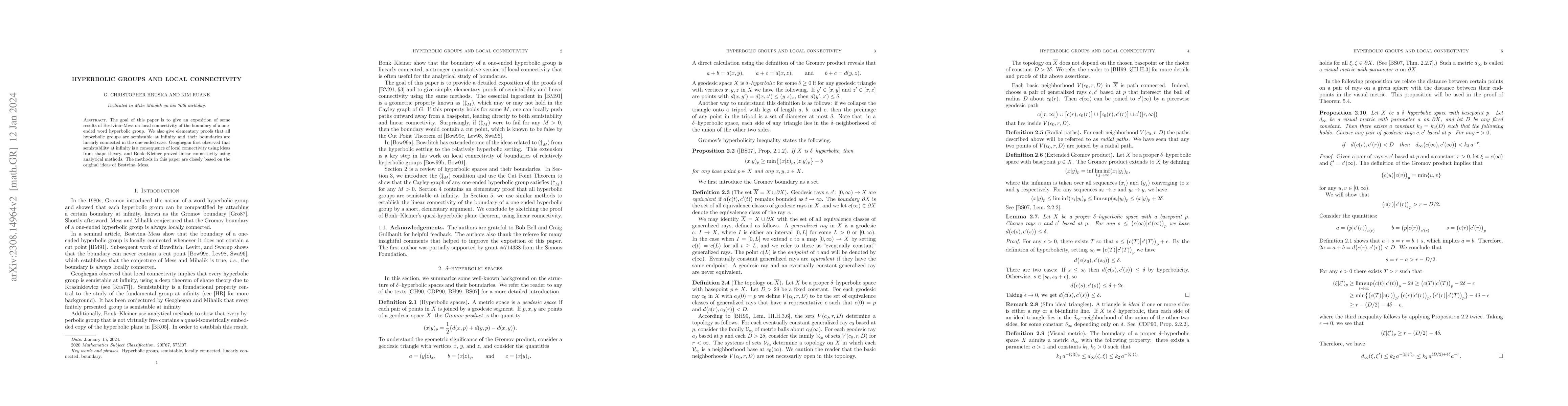 Thumbnail for Hyperbolic groups and local connectivity