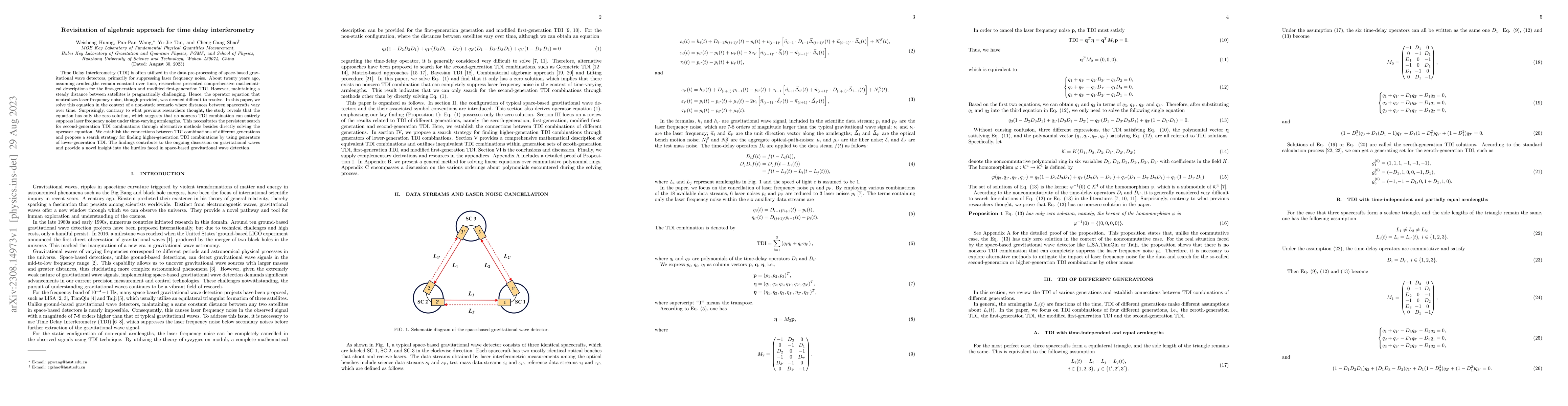 Thumbnail for Revisitation of algebraic approach for time delay interferometry