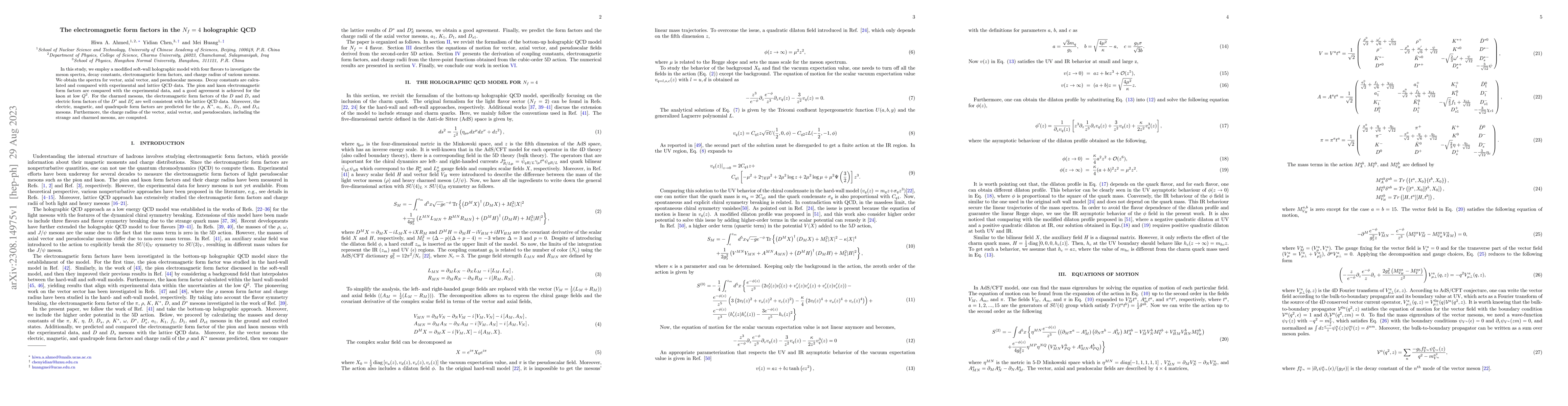Thumbnail for The electromagnetic form factors in the $N_{f}=4$ holographic QCD