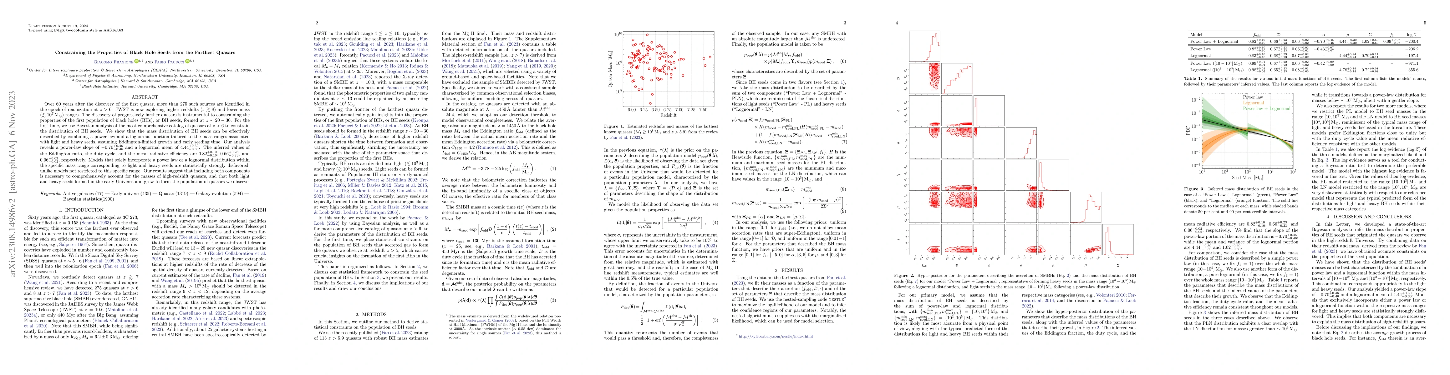 Thumbnail for Constraining the Properties of Black Hole Seeds from the Farthest
  Quasars