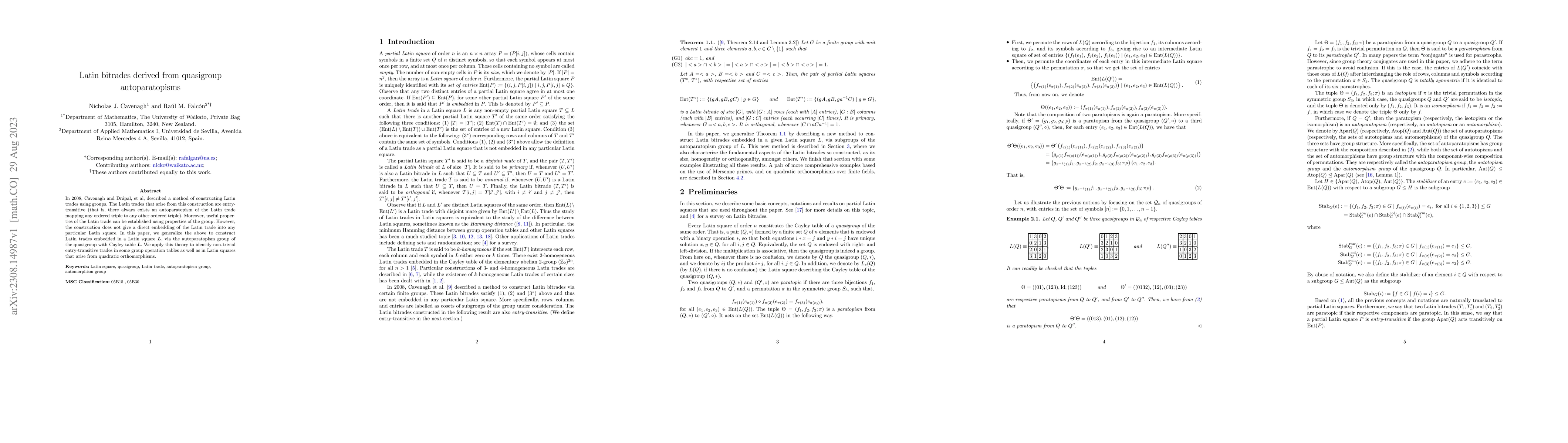 Thumbnail for Latin bitrades derived from quasigroup autoparatopisms
