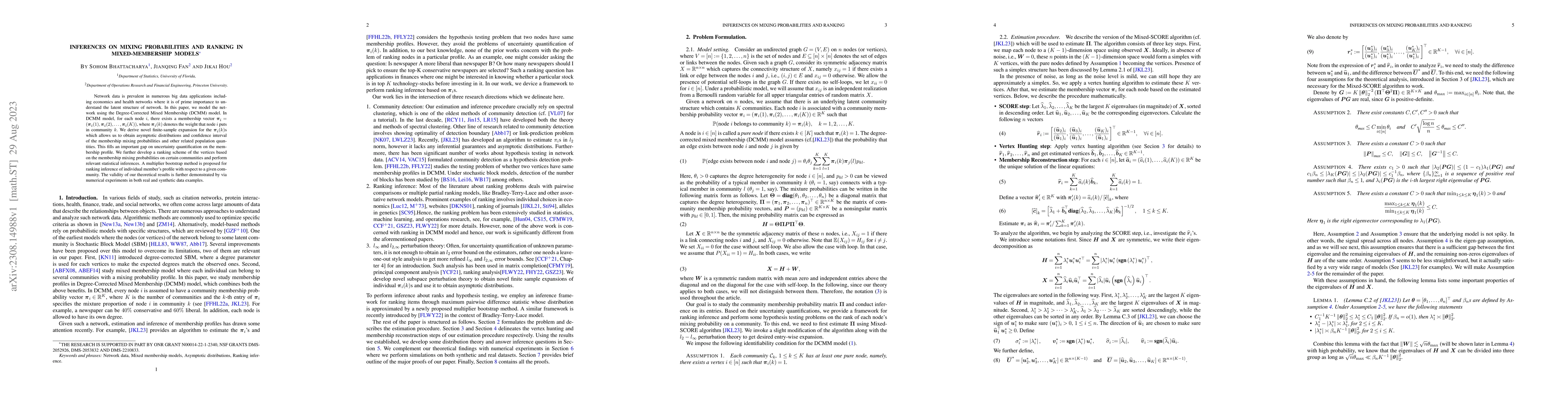 Thumbnail for Inferences on Mixing Probabilities and Ranking in Mixed-Membership
  Models